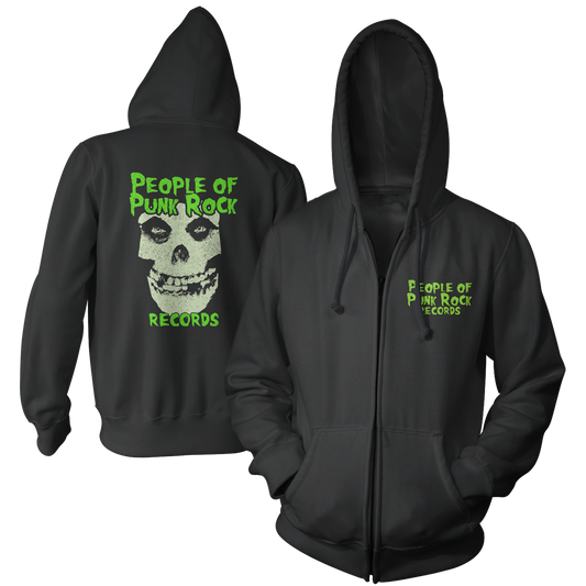 POPR Records - "Fiend Skull Logo / Glow-in-the-Dark" (Black) (Zip Hoodie)