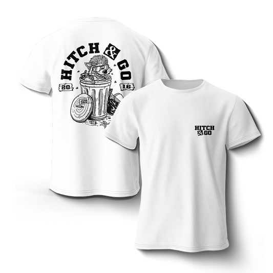 HITCH & GO - "Trash Can Racoon" (White) (T-Shirt)