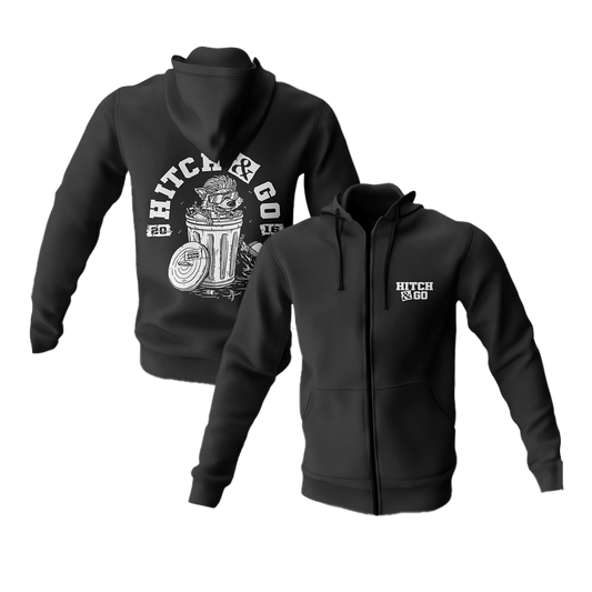 HITCH & GO - "Trash Can Racoon" (Black) (Zip Hoodie)