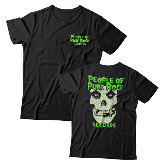 POPR Records - "Fiend Skull Logo / Glow-in-the-Dark" (Front & Back) (Black) (T-Shirt)