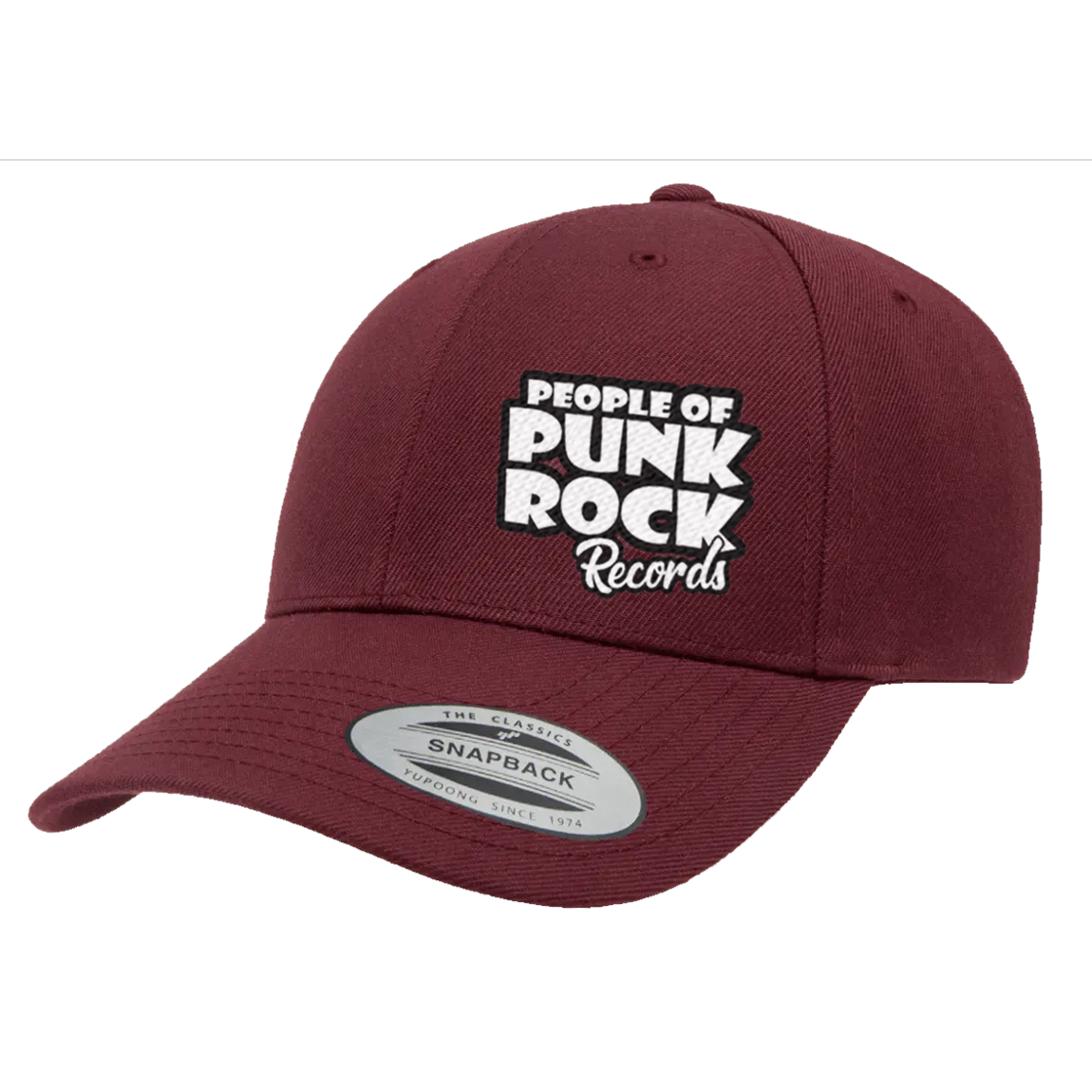 POPR Records - "White Logo / Side" (Maroon) (Curved Visor - Snapback Cap)