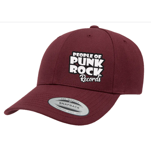 POPR Records - "White Logo / Side" (Maroon) (Curved Visor - Snapback Cap)