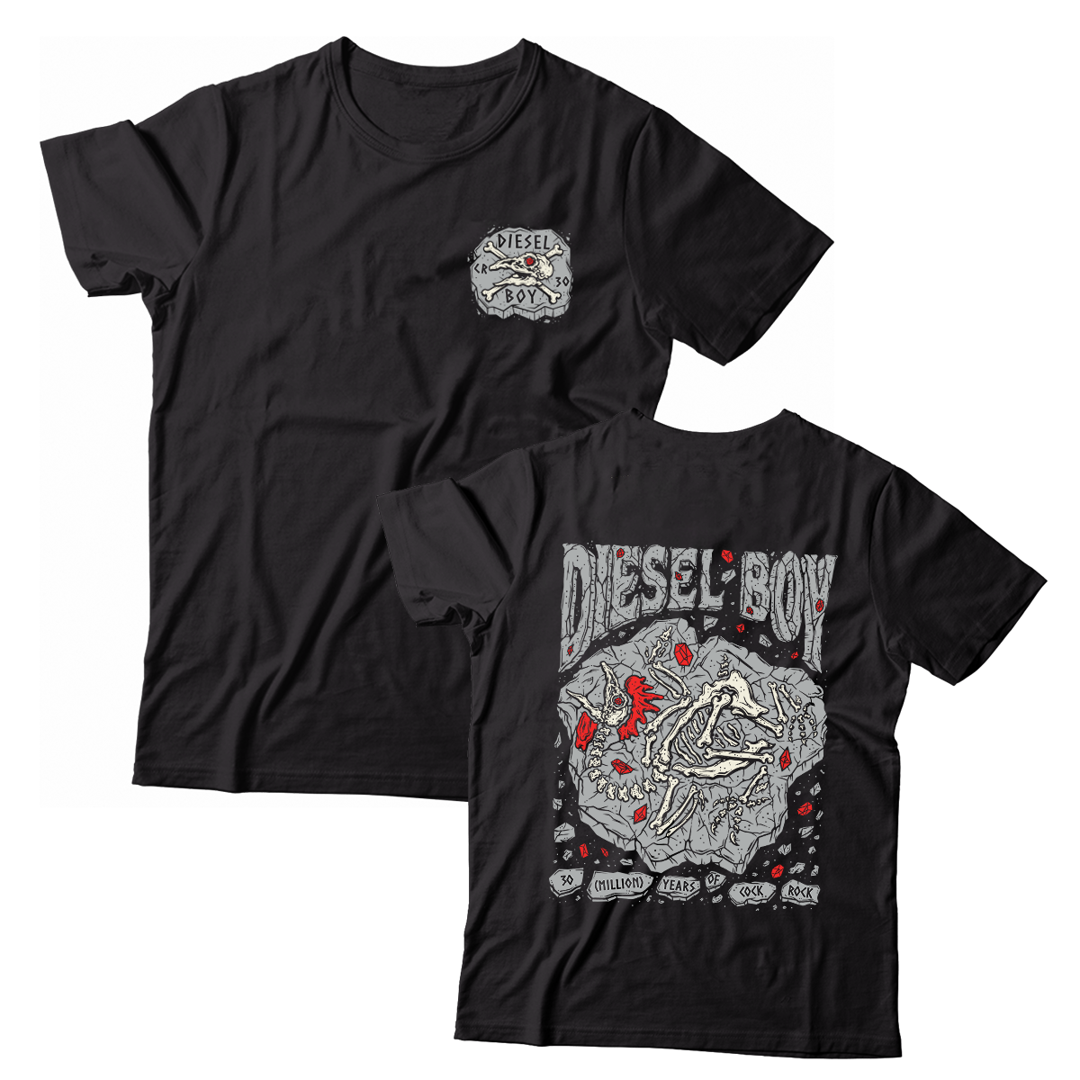 DIESEL BOY - "30 (Million) Years Of Cock Rock" (Front & Back) (Black) (T-Shirt)