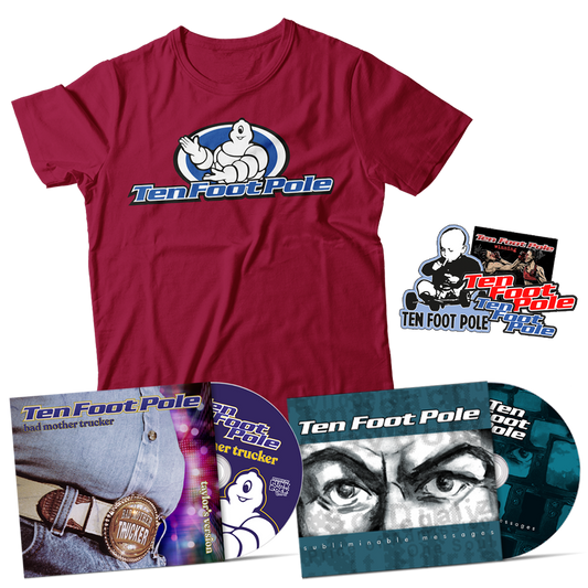 TEN FOOT POLE - "Bad Mother Trucker + Subliminable Messages" (CD + T-Shirt + Stickers Bundle)