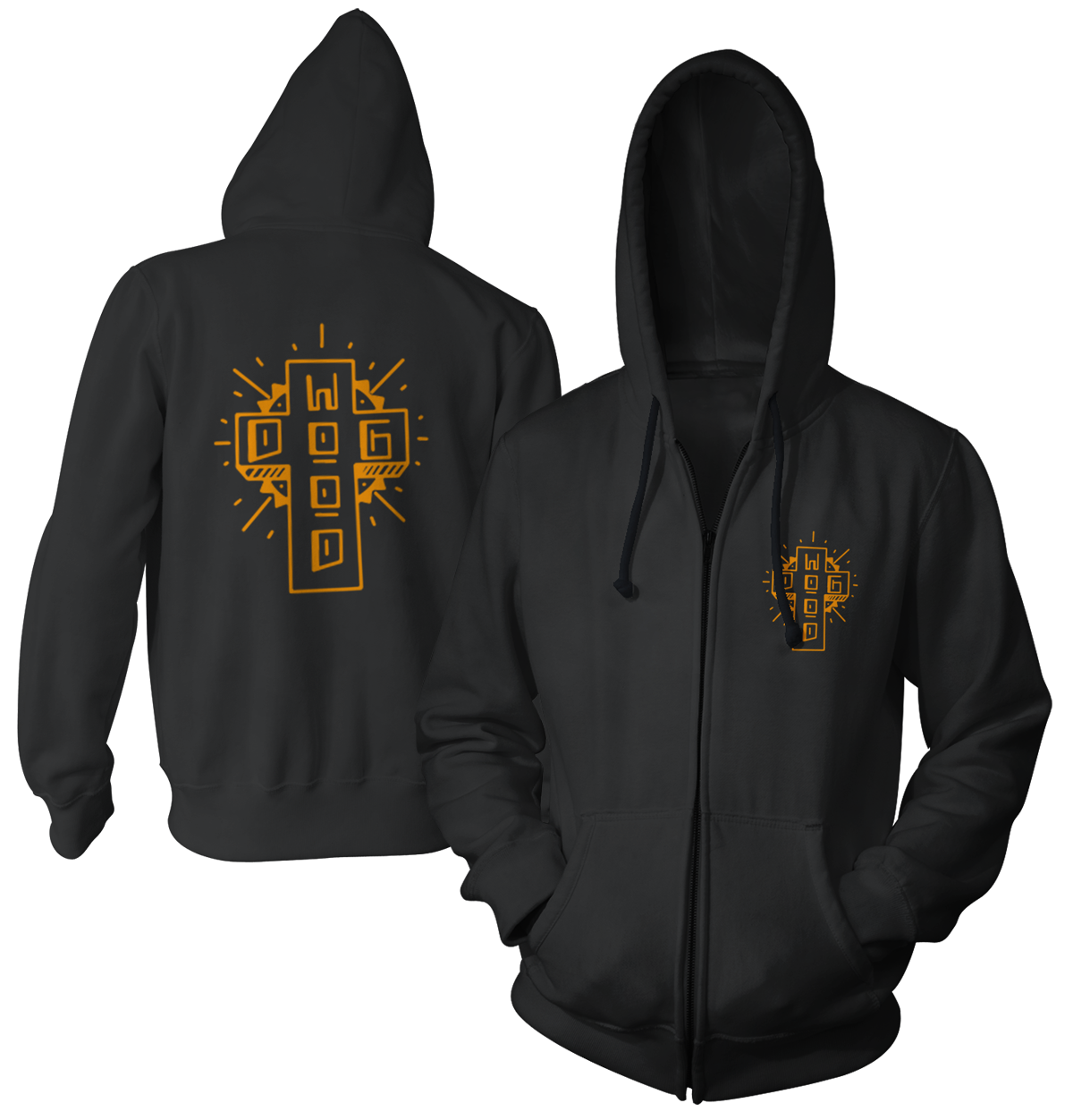 DOGWOOD - "Cross" (Black) (Zip Hoodie)