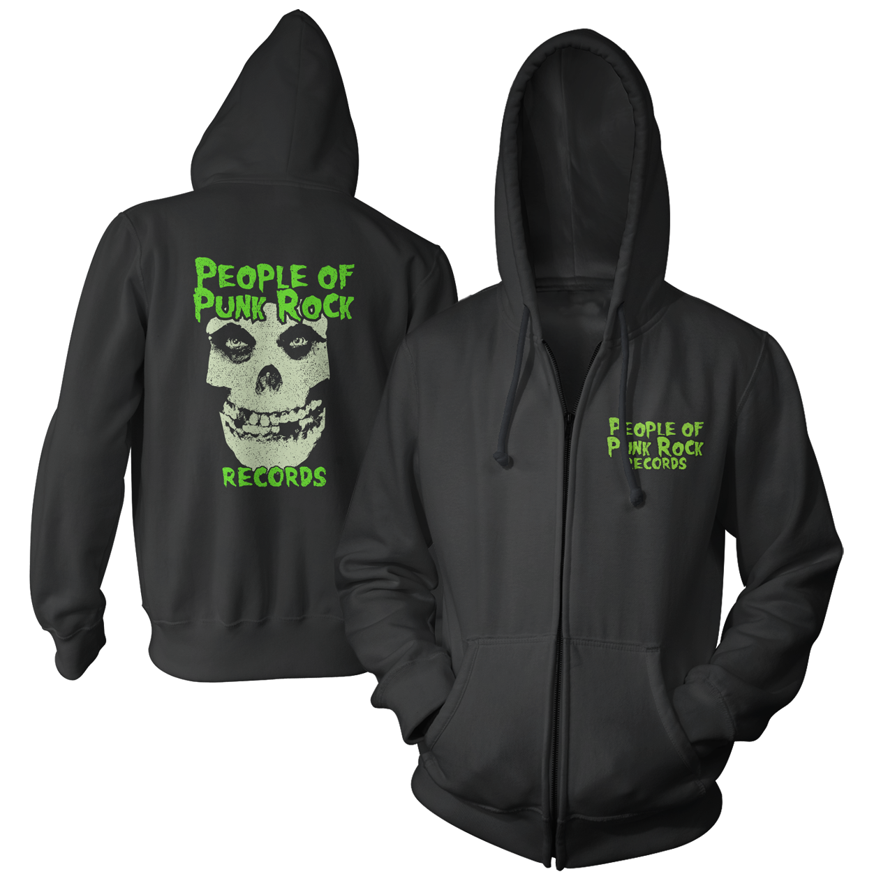 POPR Records - "Fiend Skull Logo / Glow-in-the-Dark" (Black) (Zip Hoodie)