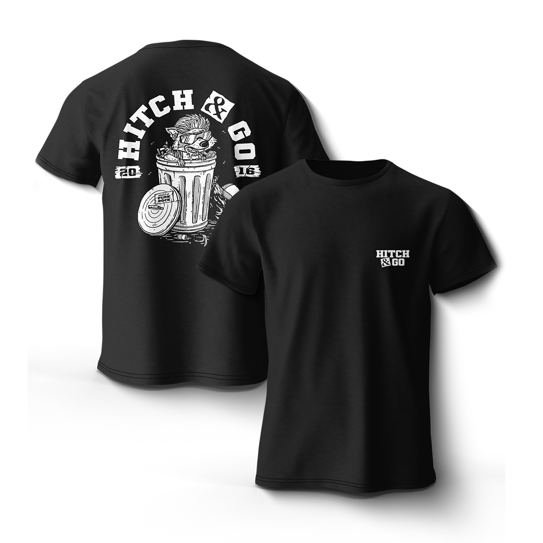 HITCH & GO - "Trash Can Racoon" (Black) (T-Shirt)