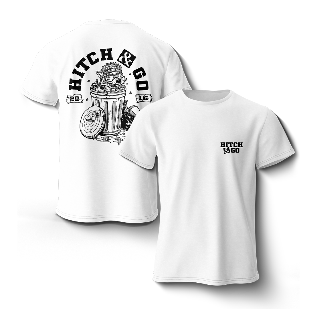 HITCH & GO - "Trash Can Racoon" (White) (T-Shirt)