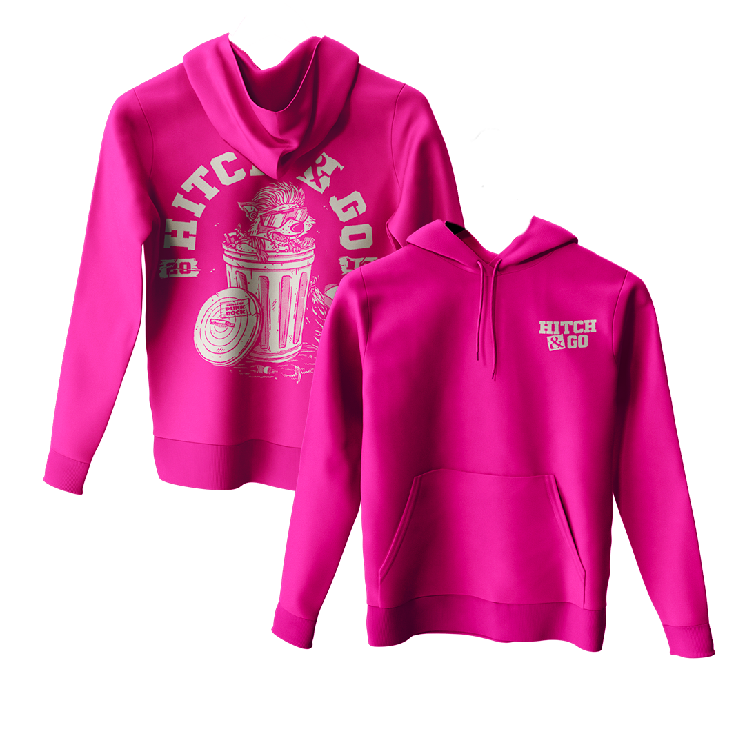 HITCH & GO - "Trash Can Racoon" (Heliconia Pink) (Youth Pullover Hoodie)