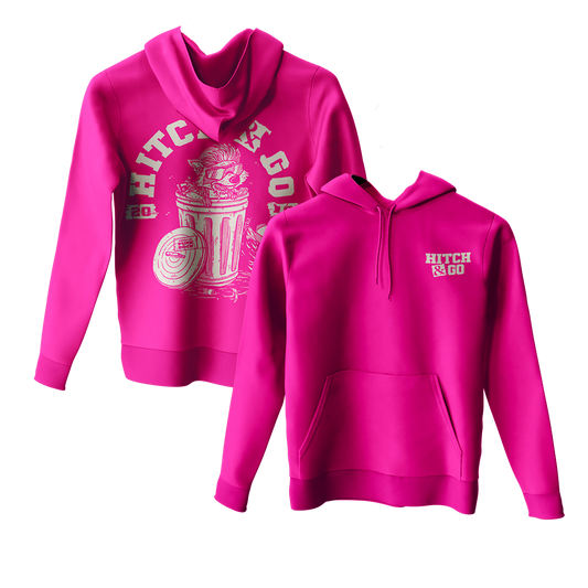 HITCH & GO - "Trash Can Racoon" (Heliconia Pink) (Youth Pullover Hoodie)