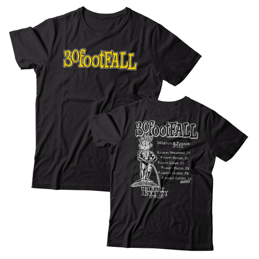 30footFALL - "Urinary Anxiety In Europe 2024" (Black) (T-Shirt)