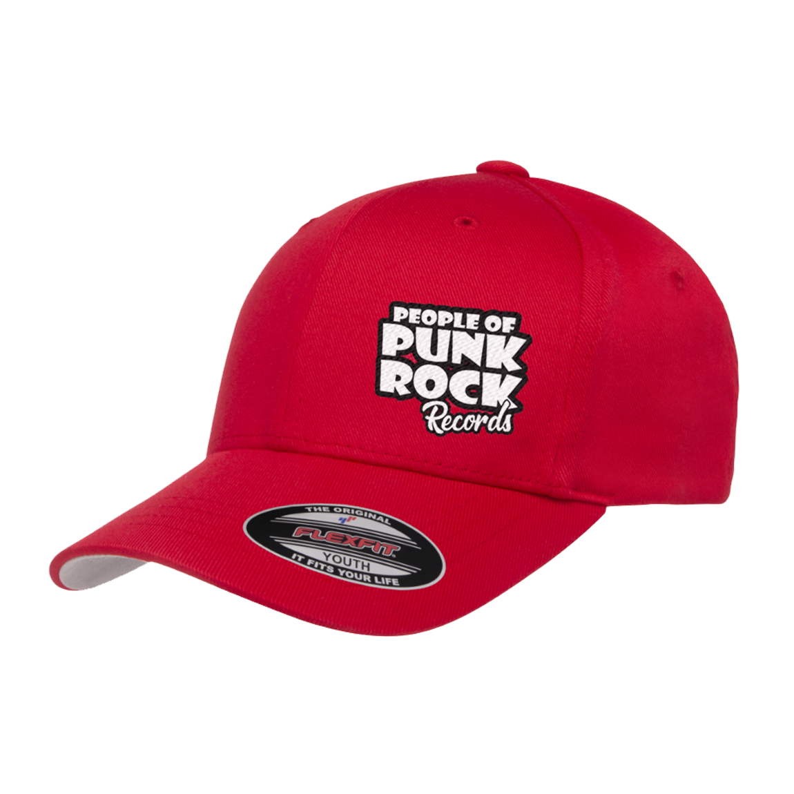 POPR Records - "White Logo / Side" (Red) (Youth Flexfit Cap)