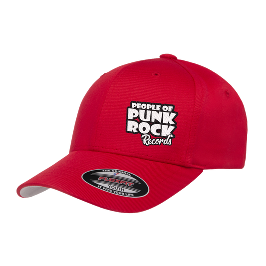 POPR Records - "White Logo / Side" (Red) (Youth Flexfit Cap)