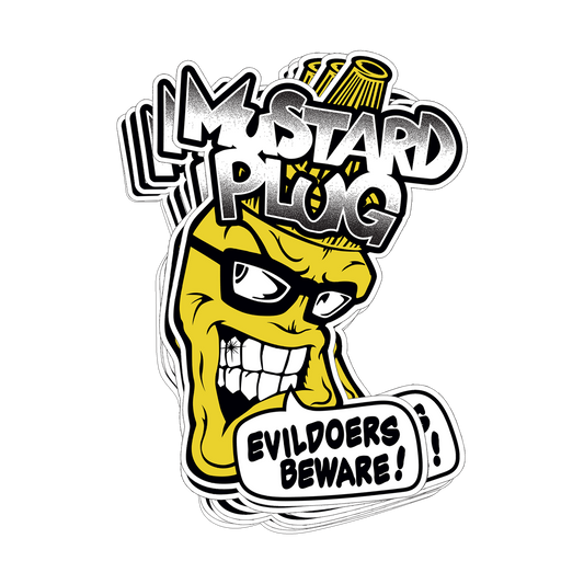 MUSTARD PLUG - 10 x Evildoers Beware! (Stickers)