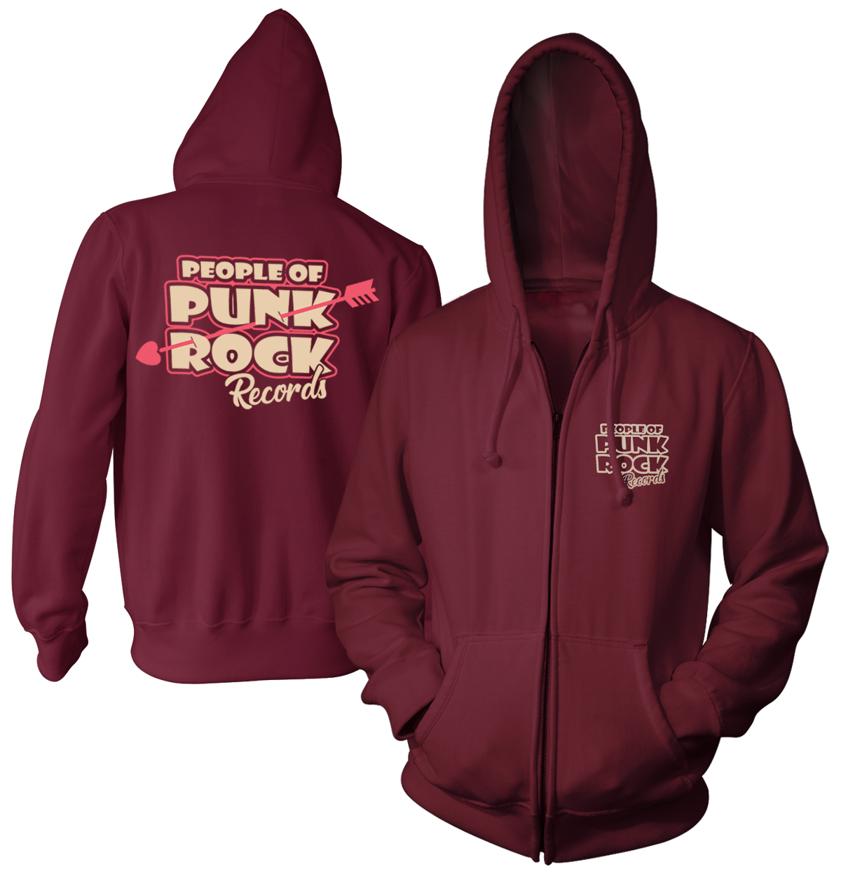 POPR Records "Heart & Arrow Logo" (Maroon) (Zip Hoodie)